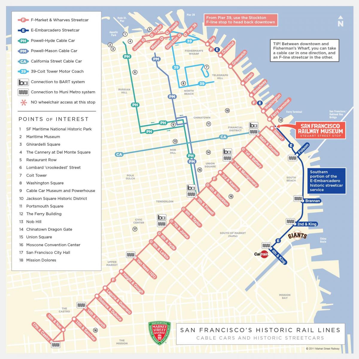 Plan des stations de tramway de San Francisco